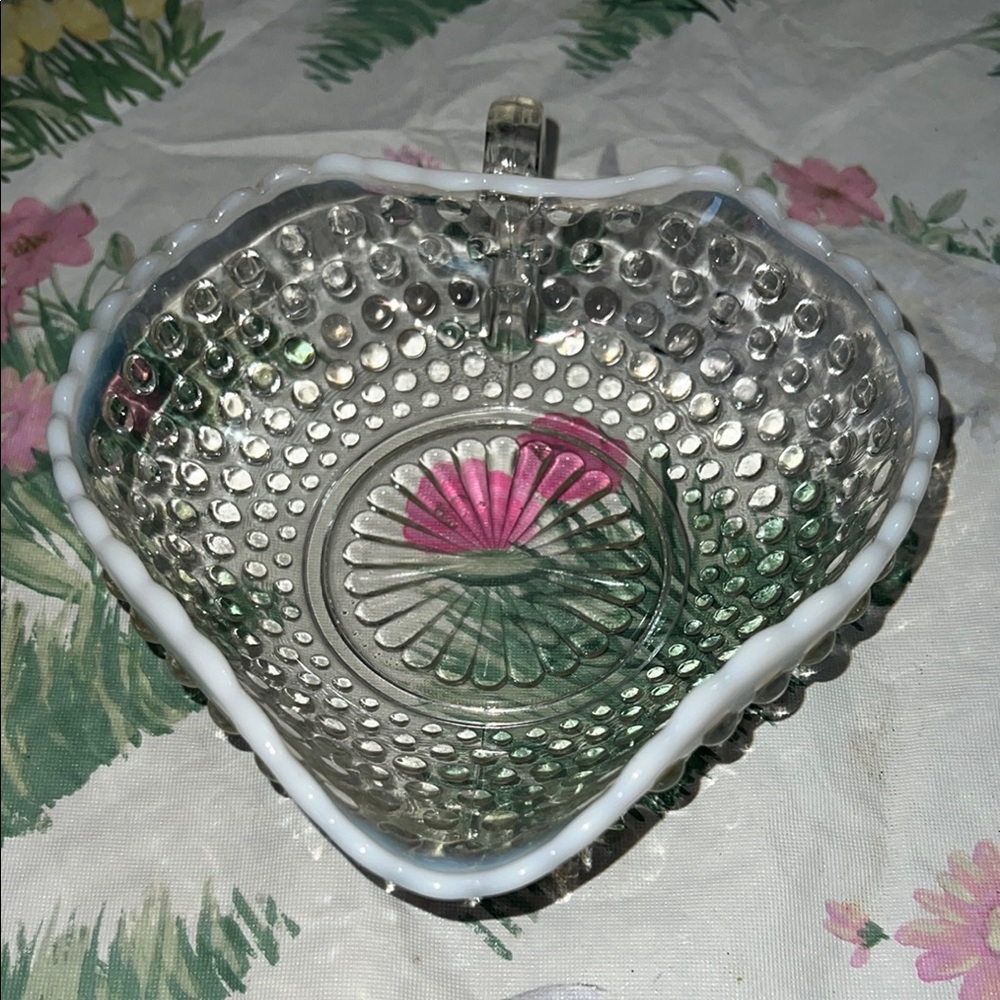 Vintage Anchor Hocking Heart Moonstone Opalescent Dish